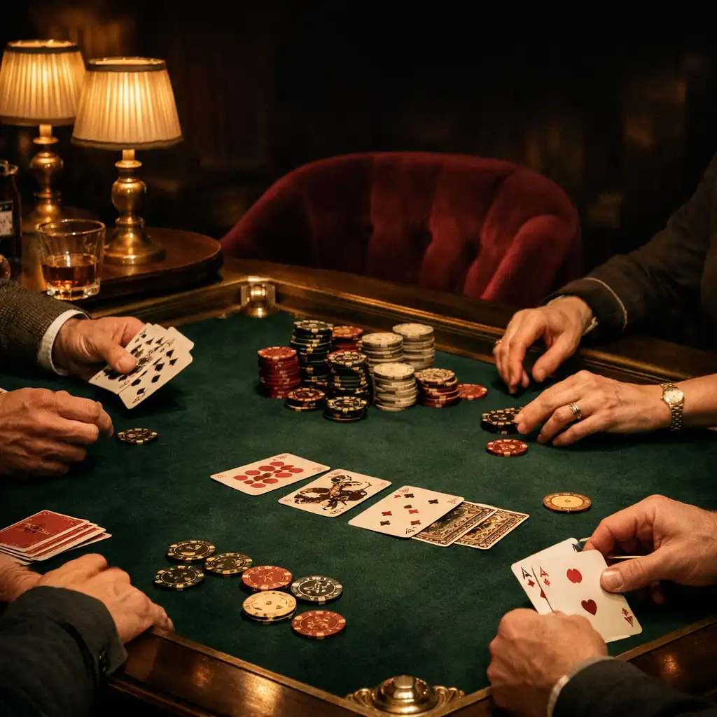 Mains d’adultes réunies autour d’une table sociale dans un salon de velours